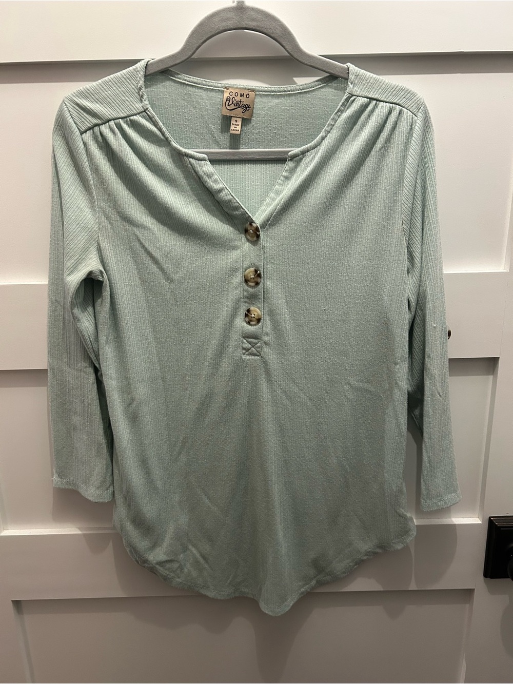 Como Vintage Light Mint Henley Long Sleeve Top